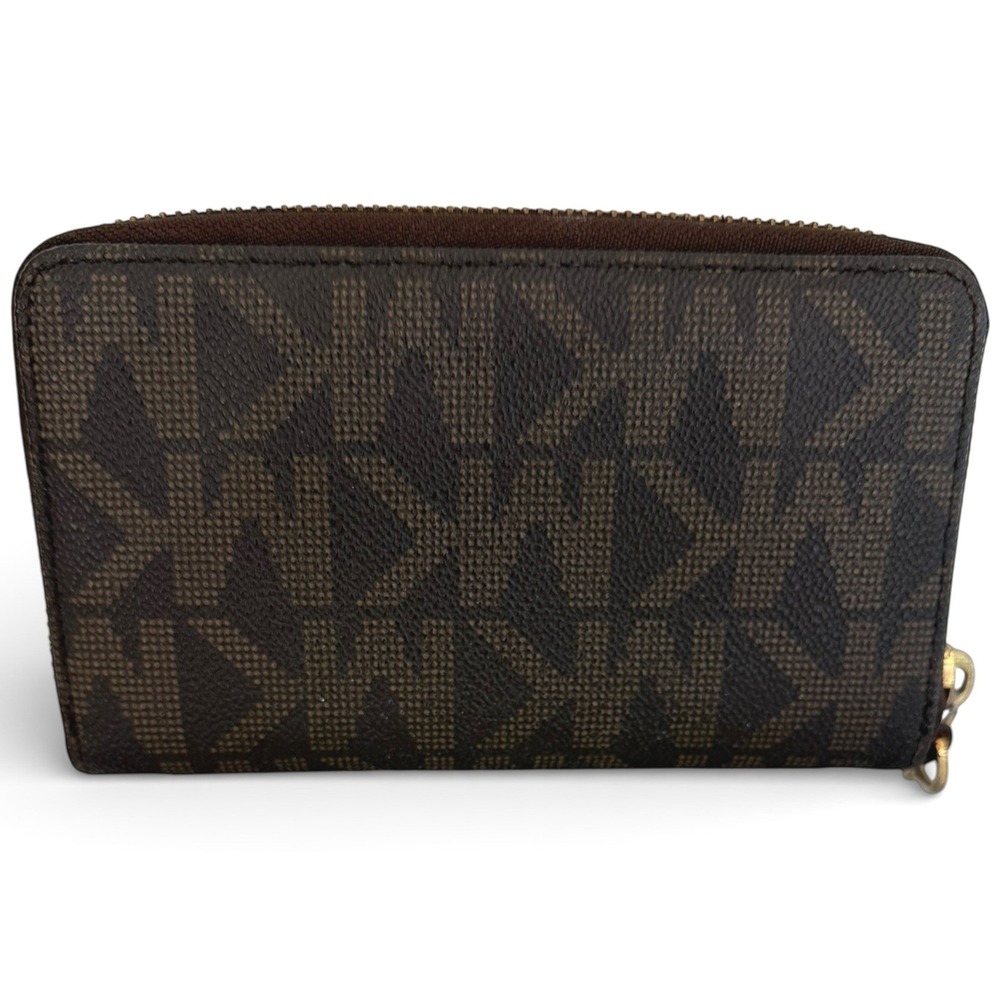 Givey Michael Kors Brown Medium Zip Around Wallet Gold Tone Plaque or Surprise - Picture 2 of 9
